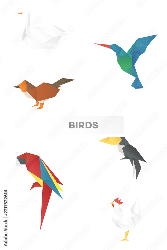 Fototapeta premium Birds png polygon paper craft cut out set