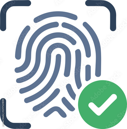 Fingerprint scanner icon with a checkmark for biometric security and identity verification in digital banking