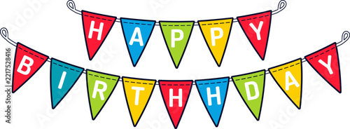 Happy Birthday bunting banner with colorful pennant flags