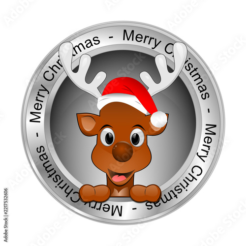 Reindeer wishing Merry Christmas Button - 3D illustration
