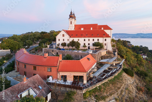Benedictine Abbey of Tihany with terrace overlooking lake balaton