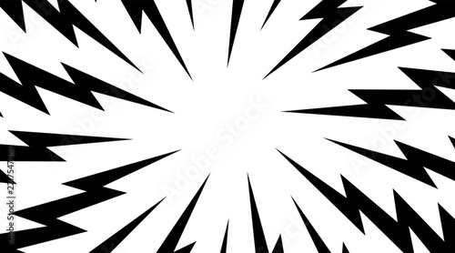 Abstract lightning burst background in pop art comic style. Zigzag rays. Comic pop art explosion background with thunder lightning. Anime backdrop. Vector illustration isolated on white background.