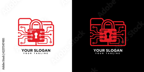 Secure Digital Folder Logo with Lock and Circuit Lines