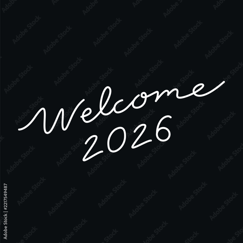 Fototapeta premium New Year calligraphy sticker vector, white design, welcome 2026