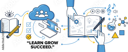 Online Learning and Education Illustration, Showcasing Growth and Success Concepts