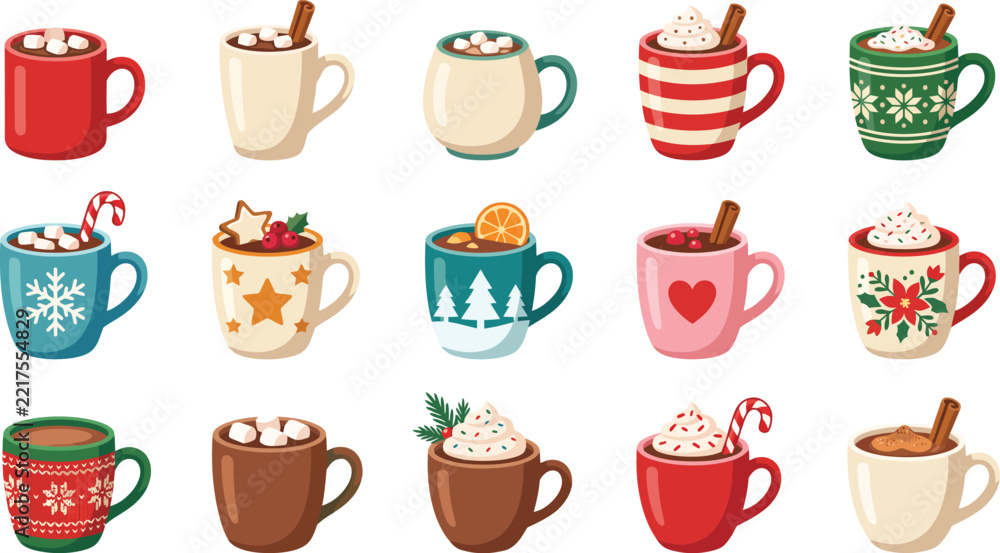 Fototapeta premium Winter Hot Beverage Mug Icon Set