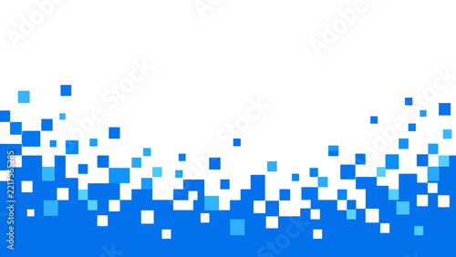 Blue Pixel Mosaic Banner Background, Abstract Digital Tech Halftone Square Dispersal on White, Vector Illustration   