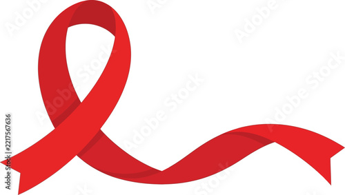 Red ribbon loop and wavy tail, a symbol of support and awareness