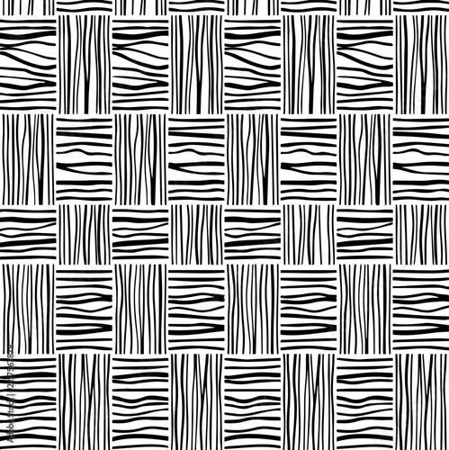 Black and White Hand-Drawn Basketweave Geometric Seamless Vector Pattern