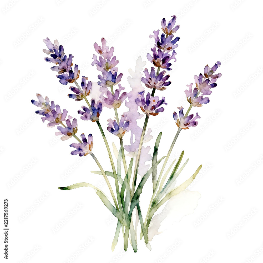 Obraz premium Watercolor Illustration of Lavender Bouquet with Purple Blooms
