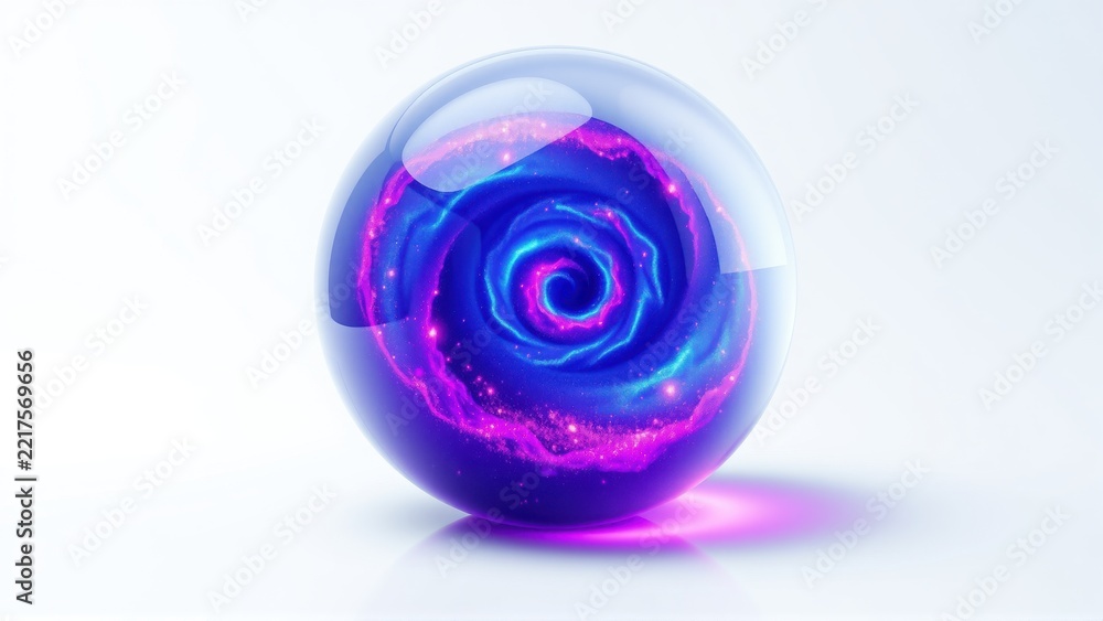 Fototapeta premium Glowing sphere contains swirling nebula. Bright colors create cosmic effect, reflecting light, beautiful design.
