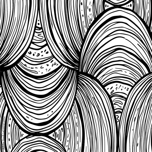 Black and White Zentangle Arch and Wave Seamless Vector Pattern