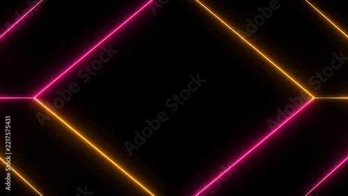 Neon Frame with Modern Geometric Line Light on Black Background