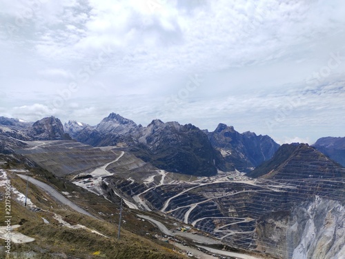 Grasberg open pit mine. Biggest gold and copper mining pit in Indonesia 