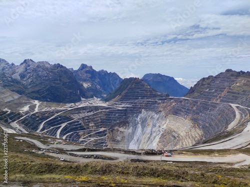 Grasberg open pit mine. Biggest gold and copper mining pit in Indonesia 