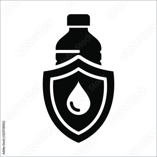 Safe Drinking Water Bottle with Protection Shield Vector Icon