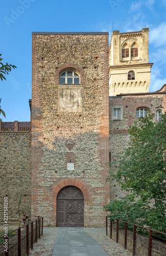Historic Fortress Entrance and Tower in Rivalta di Torino, Italy