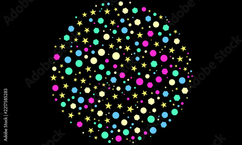 Colorful Galaxy Confetti Circle on Black