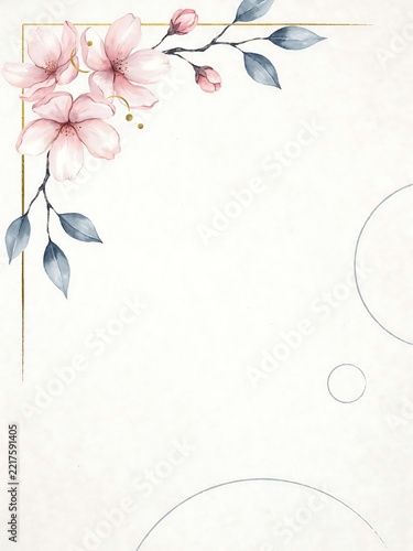 Elegant Watercolor Blossoms with Soft Pastel Pink Petals and Delicate Green Leaves