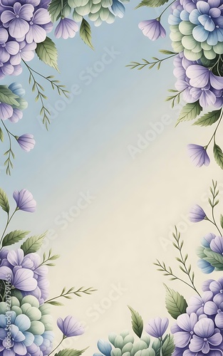 Ethereal Lavender Hydrangea Cluster Floral Artwork with Soft Pastel Sky Background