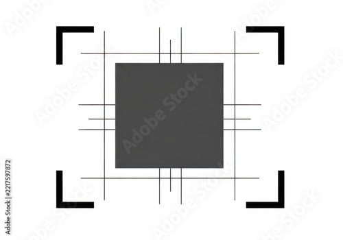 Abstract digital graphic overlay with focus frame, grid lines, and dark square target, suitable for measurement, alignment, or technical ui elements.