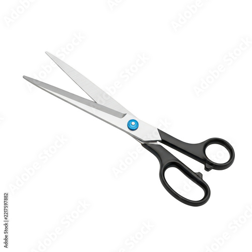 Professional scissors with sharp blades and black handles for cutting tasks.