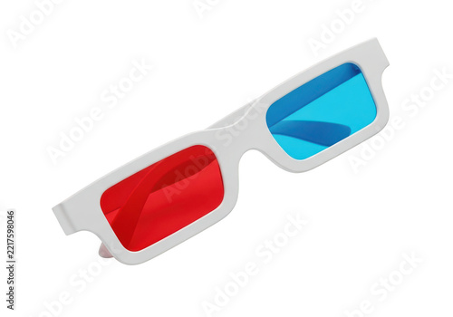 Red and blue 3d glasses with white frame provide immersive stereoscopic viewing experience for movies and entertainment.