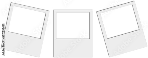 Three empty polaroid photo frames isolated on transparent background