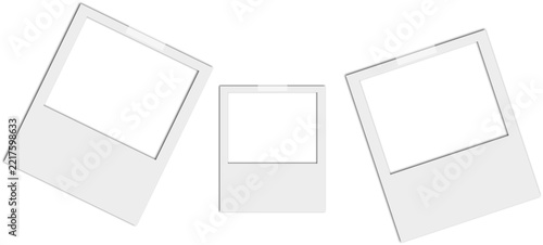 Three blank polaroid photo frames arranged in a row isolated on transparent background