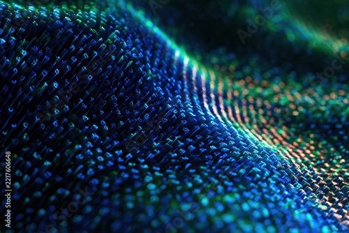 Close-up of glowing digital crypto symbols on textured surface