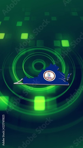 Virginia State (USA) Flag on its State Map, 3D Map Flag Opener, Suitable for Politics, Elections, July 4th, News and Sports Events and Memorial Day