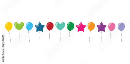 Colorful birthday balloons set, vibrant party decoration vector elements, festive helium balloon border for celebration design