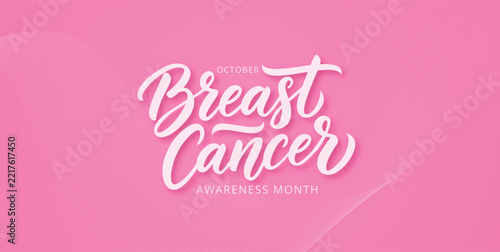Breast Cancer Awareness Month celebration poster design isolated in pink with wavy ribbon