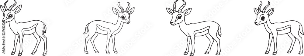 Obraz premium Cute springbok line art vector icon for wildlife, nature, safari, animal illustration and web design.