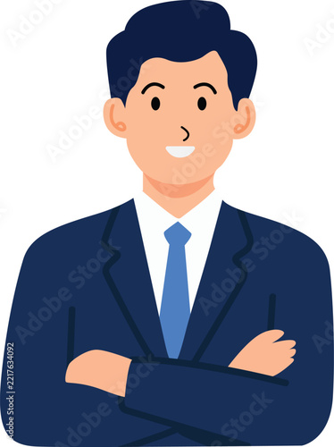 Professional business person illustration with arms crossed, conveying confidence and competence