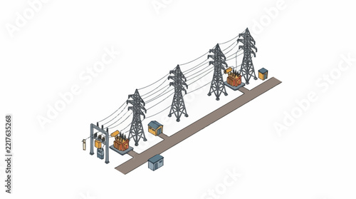 Modern Power Transmission Through Forest Landscape.