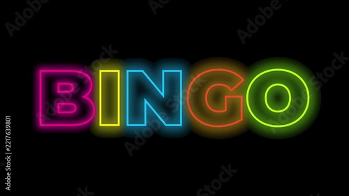 Colorful neon bingo text animation appearing