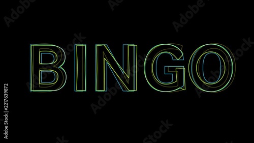 Animated neon bingo word shimmering effect