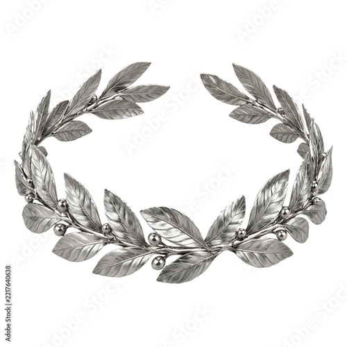 Silver metal laurel wreath crown isolated award symbol of victory and achievement