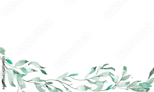 クリスマスの水彩ボタニカルリーフフレームセット｜ナチュラルな植物の飾り枠Watercolor Christmas Botanical Leaf Frame Set, Natural Green Foliage Borders