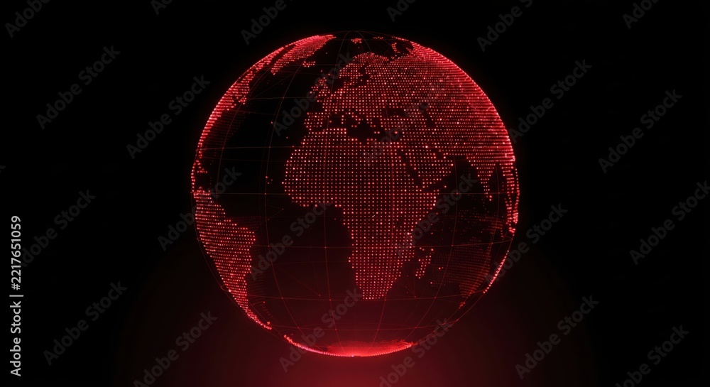 Fototapeta premium Red digital globe made of glowing dots