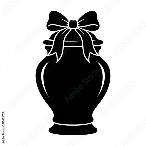 Elegant black vase with decorative bow on white background