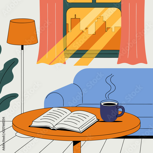 cup of coffee and book