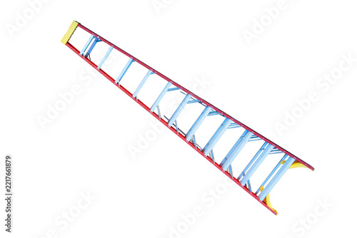 Ladder metal aluminum foldable isolated on cut out PNG or transparent background. Construction site, preparing for outdoor task, emphasizing utility and equipment for renovation and construction work.