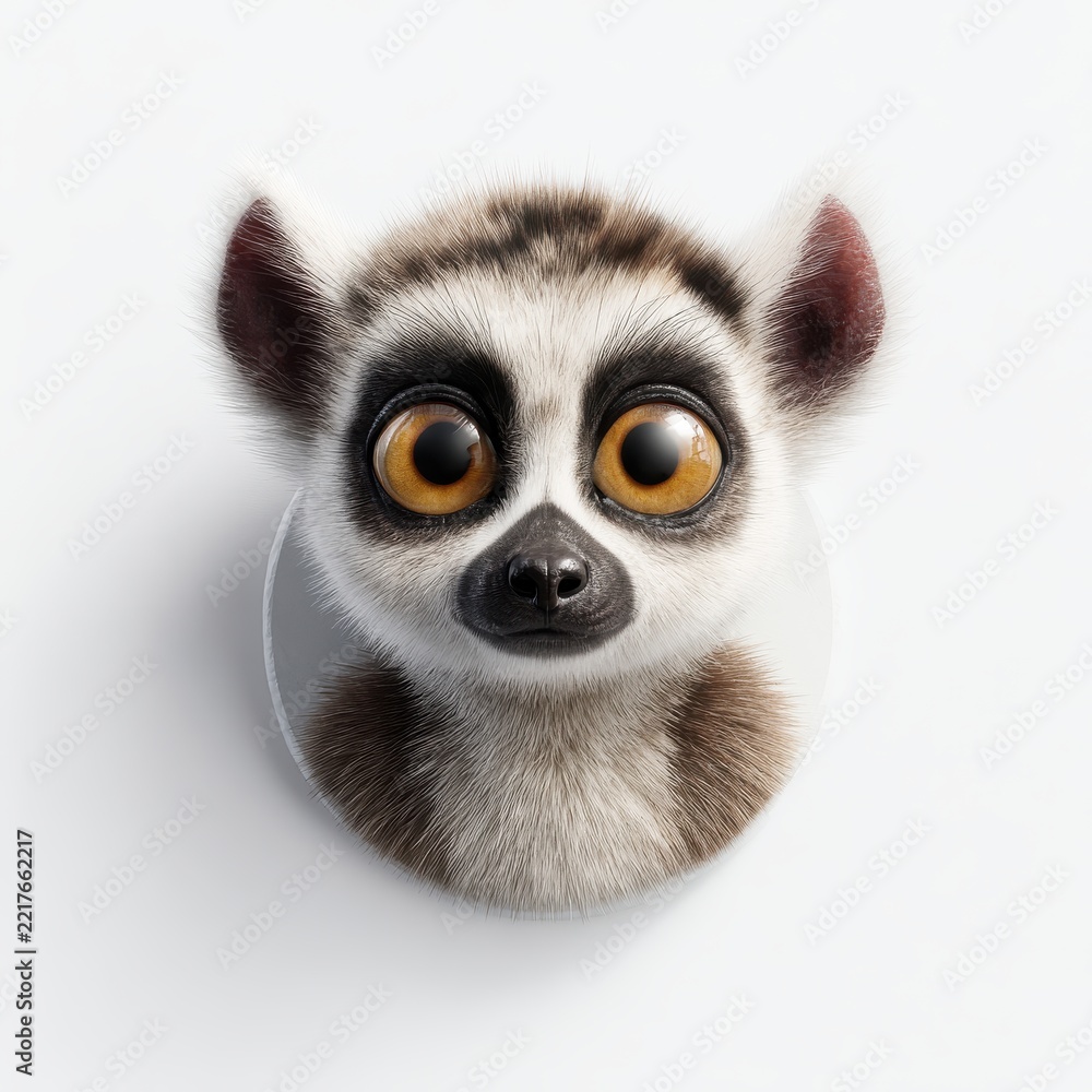 Fototapeta premium Close Up Portrait Of A Lemur With Large Expressive Eyes Isolated On A Clean White Background