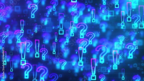 Glowing exclamation and question marks. Computer generated 3d render