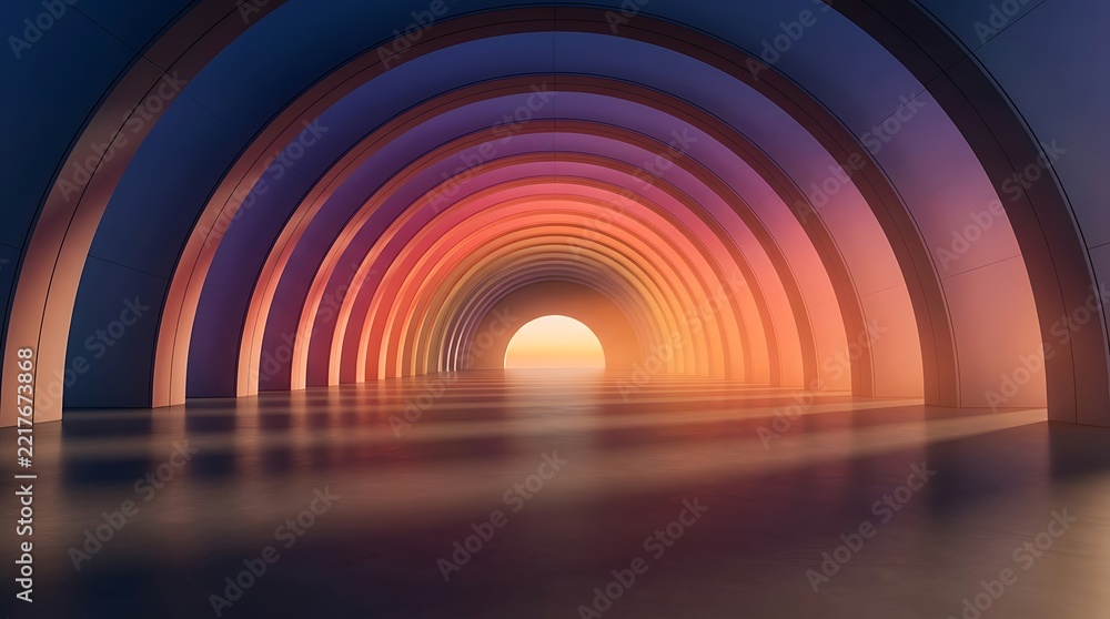 Fototapeta premium A vibrant and mystical architectural tunnel a 3d abstract pattern background for modern designs, JPEG