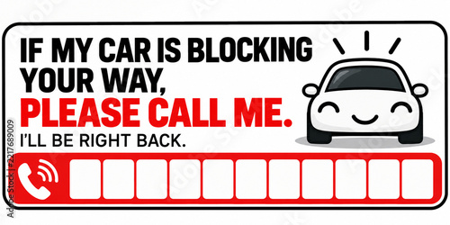 Parking Contact Number Sign with Phone Number Fields and Car Illustration