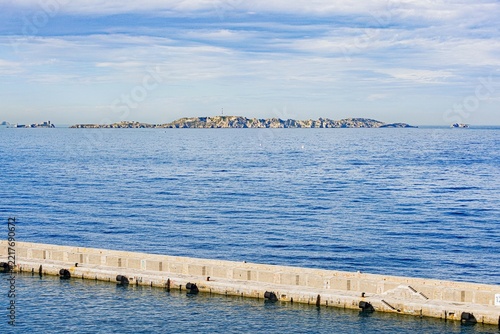 FRANCE-MARSEILLE-STONE BREAKWATER-ROCKY ISLANDS
