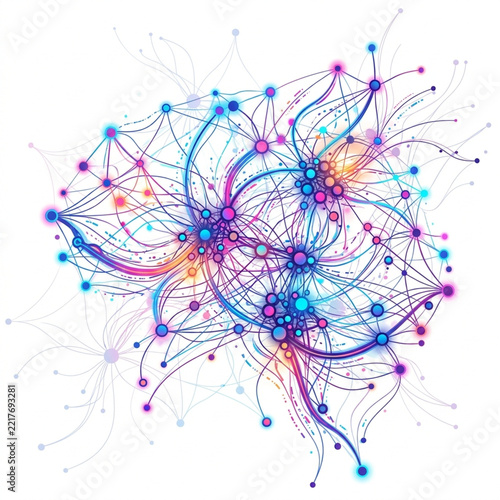 Abstract Artificial Intelligence Network with Interconnected Nodes and Data Lines